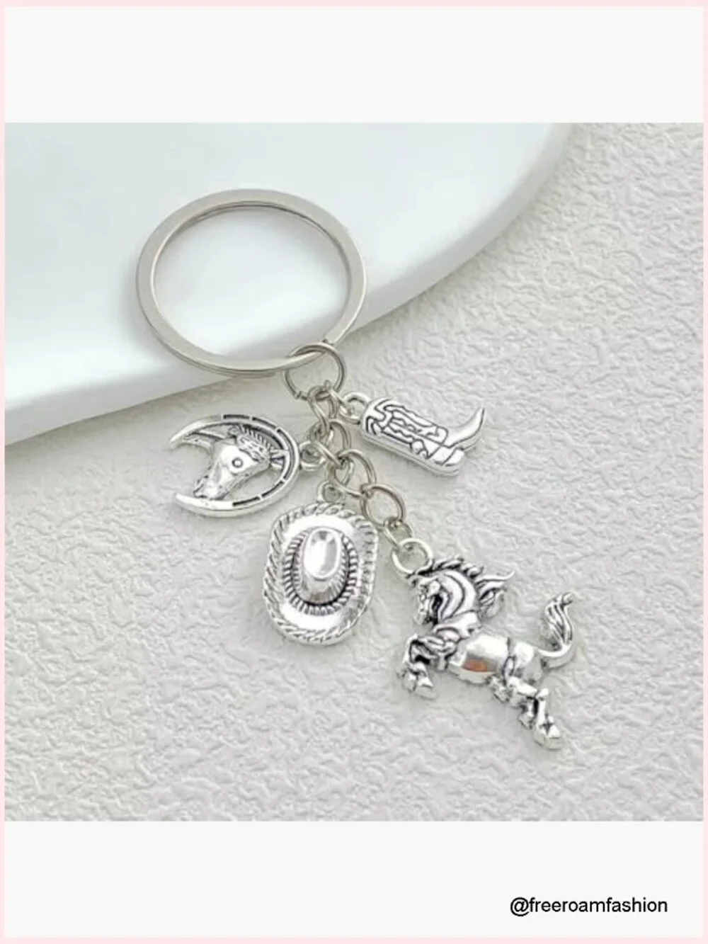 Western Cowgirl Strawberry Heart Cake Bow Keychain Bag Charm Key Ring Car